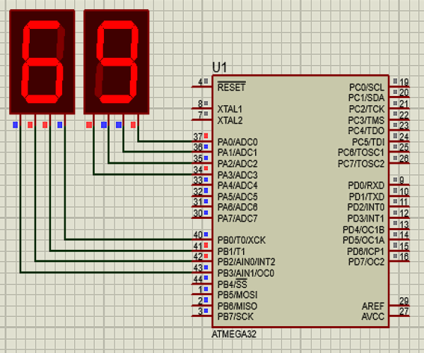 شمارنده BCD دو رقمی 0 تا 99 با کدویژن و پروتئوس